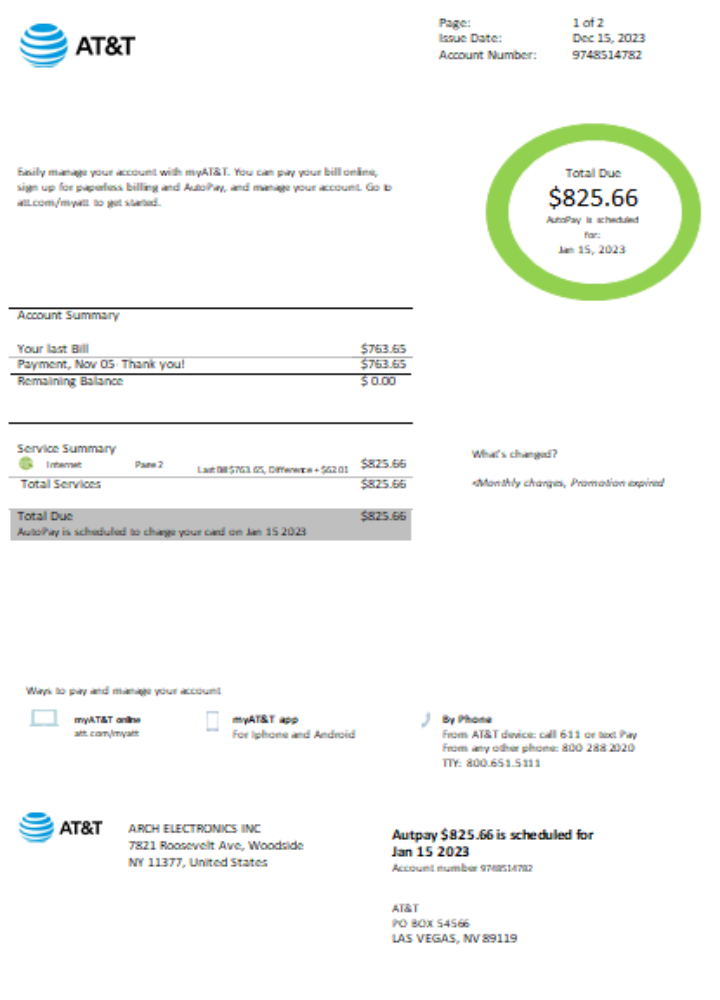 Texas AT&T easy to fill utility business bill SCR PSD template
